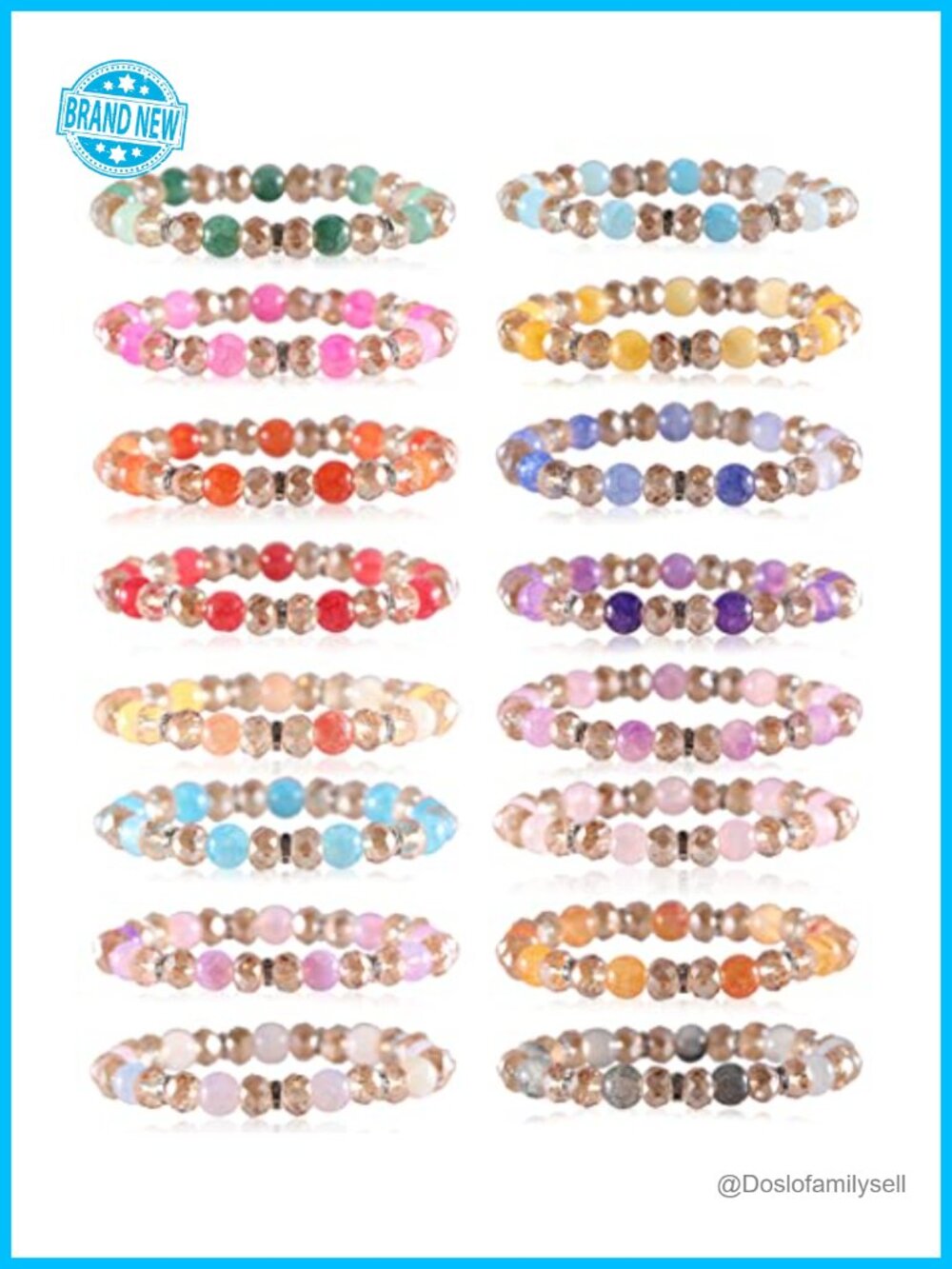 16-Piece Crystal Stretch Bracelets, Beaded Stackable Healing Bracelets with